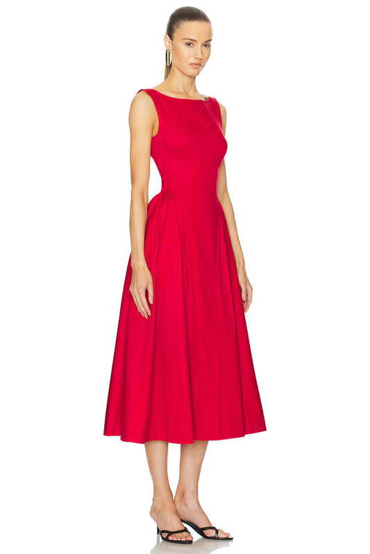 Stretch Cotton Sateen Midi Dress